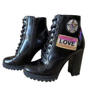 Aldo Glitterati Black Ankle Boots Patch Detail Women’s Size 7